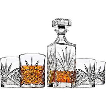 Godinger Silver Dublin Crystal 5 pc Decanter Whiskey Set