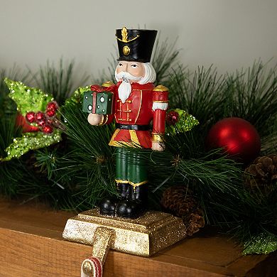 Northlight Glittered Nutcracker Soldier with Gift Christmas Stocking Holder