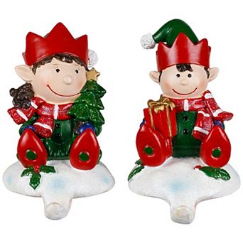 Northlight 2 pc Festive Elves Christmas Stocking Holders Set