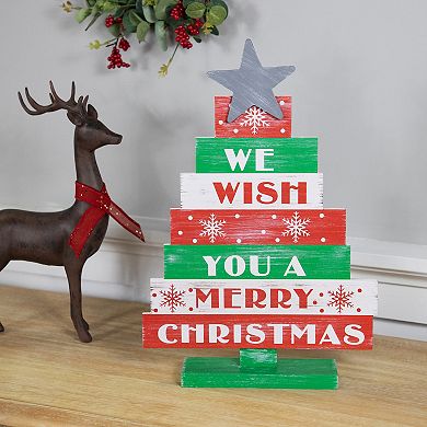 Northlight Wooden "We Wish You A Merry Christmas" Tree Sign Table Décor