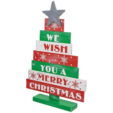 Northlight Wooden "We Wish You A Merry Christmas" Tree Sign Table Décor