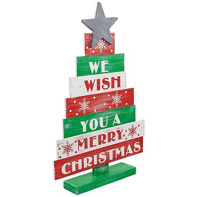 Northlight Wooden "We Wish You A Merry Christmas" Tree Sign Table Décor