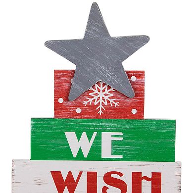 Northlight Wooden "We Wish You A Merry Christmas" Tree Sign Table Décor