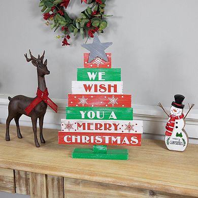 Northlight Wooden "We Wish You A Merry Christmas" Tree Sign Table Décor