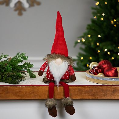 Northlight Faux Fur Plush Gnome with Dangling Legs Christmas Figure Table Décor
