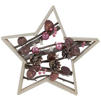 Northlight 14.5 in Ornaments & Pinecones Star-Shaped Birch Wood Christmas Table Decor