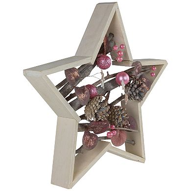 Northlight 14.5-in. Ornaments & Pinecones Star-Shaped Birch Wood Christmas Table Decor