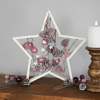 Northlight 14.5-in. Ornaments & Pinecones Star-Shaped Birch Wood Christmas Table Decor