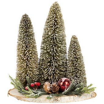 Northlight 10.25 in Frosted Bottle Brush Tree Trio Christmas Table Decor