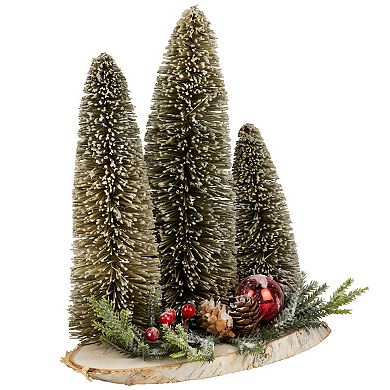 Northlight 10.25-in. Frosted Bottle Brush Tree Trio Christmas Table Decor