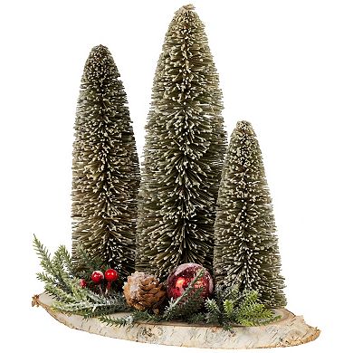 Northlight 10.25-in. Frosted Bottle Brush Tree Trio Christmas Table Decor
