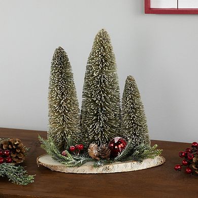 Northlight 10.25-in. Frosted Bottle Brush Tree Trio Christmas Table Decor