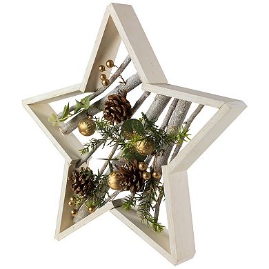 Northlight 14.5-in. Pinecones & Berries Star Shaped Wooden Christmas Table Decor