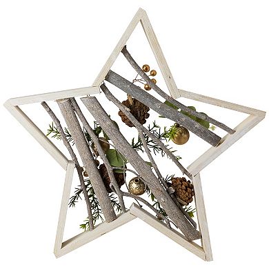 Northlight 14.5-in. Pinecones & Berries Star Shaped Wooden Christmas Table Decor