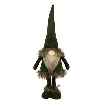Northlight Standing Plush Gnome with Faux Fur Christmas Figure - 19" - Green