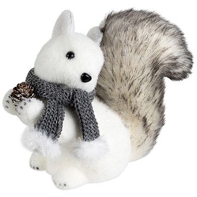 Northlight Sitting Squirrel with Frosted Pinecone Figurine 8-in. Table Decor