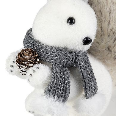 Northlight Sitting Squirrel with Frosted Pinecone Figurine 8-in. Table Decor