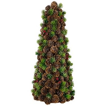 Northlight Mini Pinecone and Frosted Wild Berries Christmas Cone Tree - 15"