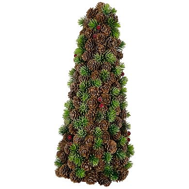 Northlight Mini Pinecone and Frosted Wild Berries Christmas Cone Tree - 15"