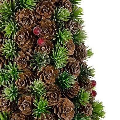 Northlight Mini Pinecone and Frosted Wild Berries Christmas Cone Tree - 15"