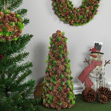 Northlight Mini Pinecone and Frosted Wild Berries Christmas Cone Tree - 15"