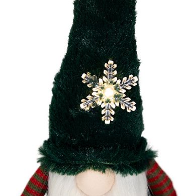 Northlight LED Lighted Sitting Gnome with Snowflake Christmas Figure - 13" - Green