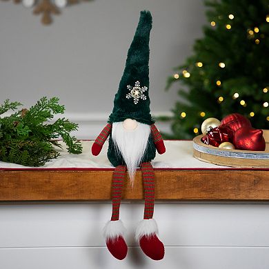 Northlight LED Lighted Sitting Gnome with Snowflake Christmas Figure - 13" - Green