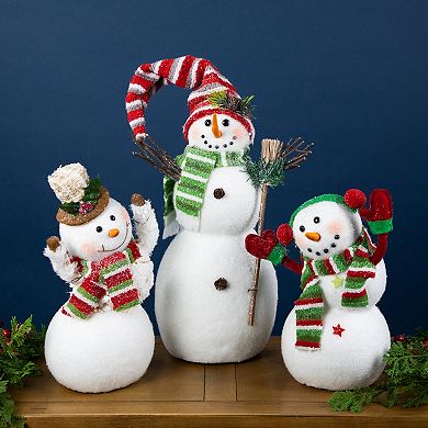 Northlight Waving Snowman with Earmuffs Glitter Christmas Figurine - 10"