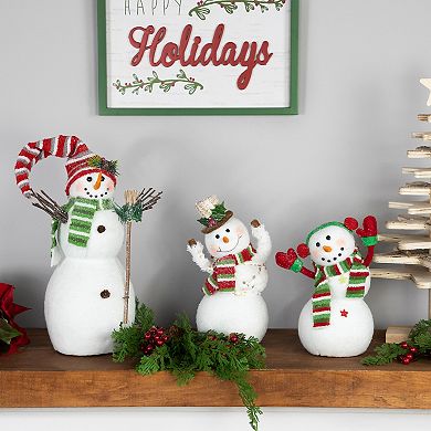 Northlight Waving Snowman with Earmuffs Glitter Christmas Figurine - 10"