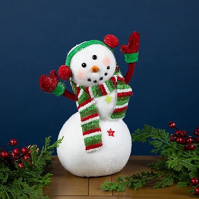 Northlight Waving Snowman with Earmuffs Glitter Christmas Figurine - 10"