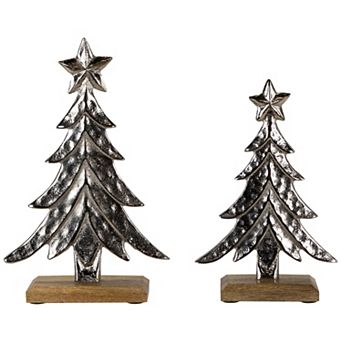 Northlight Pine Trees Textured Metal Christmas Decorations - 11" - Set of 2
