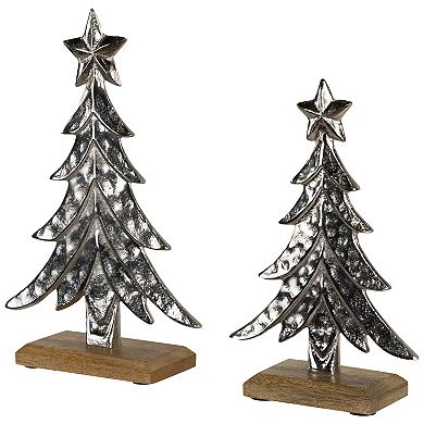Northlight Pine Trees Textured Metal Christmas Decorations - 11" - Set of 2
