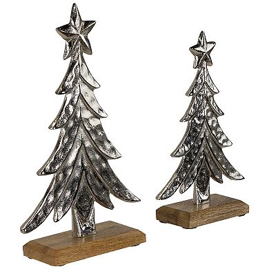 Northlight Pine Trees Textured Metal Christmas Decorations - 11" - Set of 2