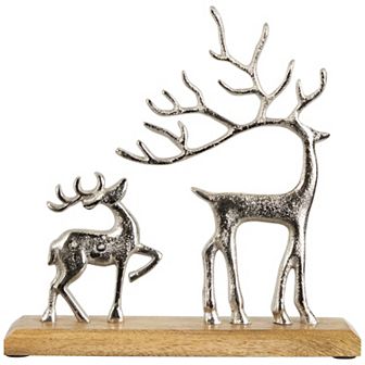 Northlight Father Reindeer and Fawn Metal Christmas Figure - 10.25" - Silver