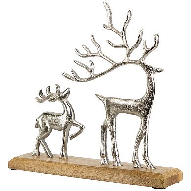 Northlight Father Reindeer and Fawn Metal Christmas Figure - 10.25" - Silver