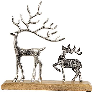 Northlight Father Reindeer and Fawn Metal Christmas Figure - 10.25" - Silver