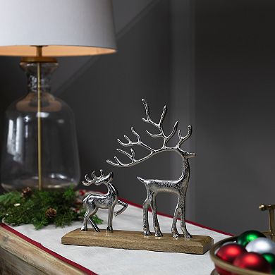 Northlight Father Reindeer and Fawn Metal Christmas Figure - 10.25" - Silver