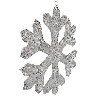 Northlight Lighted Tinsel Snowflake Christmas Window Decoration - 20" - Silver - Clear Lights