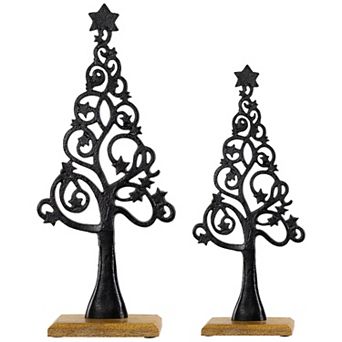 Northlight Starry Trees Metal Christmas Decorations - 18.5" - Black - Set of 2