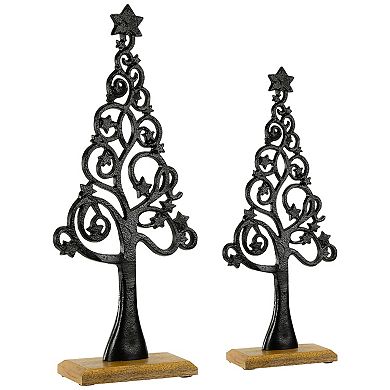 Northlight Starry Trees Metal Christmas Decorations - 18.5" - Black - Set of 2