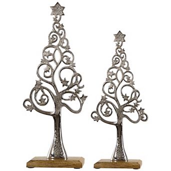 Northlight Starry Trees Metal Christmas Decorations - 18.5" - Silver - Set of 2