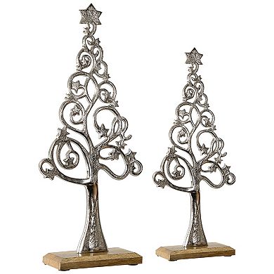 Northlight Starry Trees Metal Christmas Decorations - 18.5" - Silver - Set of 2