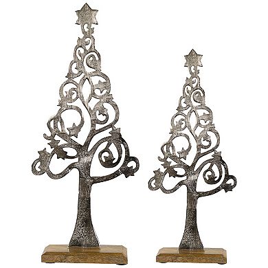 Northlight Starry Trees Metal Christmas Decorations - 18.5" - Silver - Set of 2