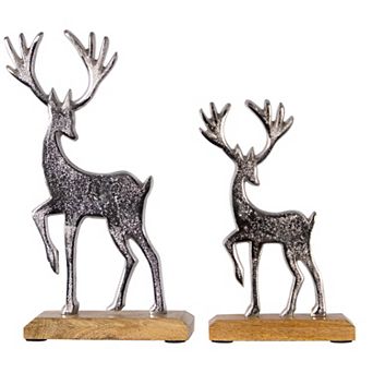 Northlight Reindeer and Calf Metal Christmas Figures - 10.5" - Silver - Set of 2