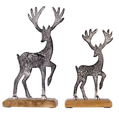 Northlight Reindeer and Calf Metal Christmas Figures - 10.5" - Silver - Set of 2