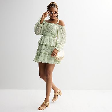 Juniors' Harper & Ivy Cold Shoulder Long Sleeve Mini Dress