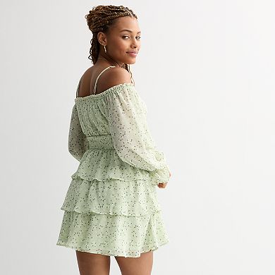 Juniors' Harper & Ivy Cold Shoulder Long Sleeve Mini Dress