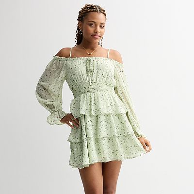 michelle obama green dress Amalfi Green Long Sleeve Lace Up Mini Dress - 4 main image 1