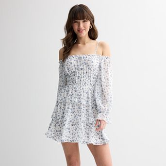 Juniors' Harper & Ivy Cold Shoulder Long Sleeve Mini Dress