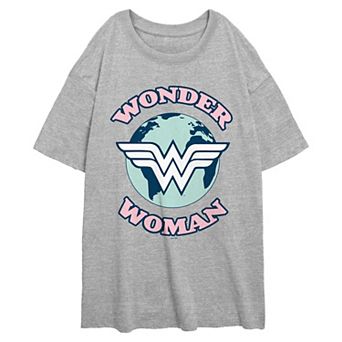 Juniors' DC Comics Wonder Woman World Logo Oversized Graphic Tee